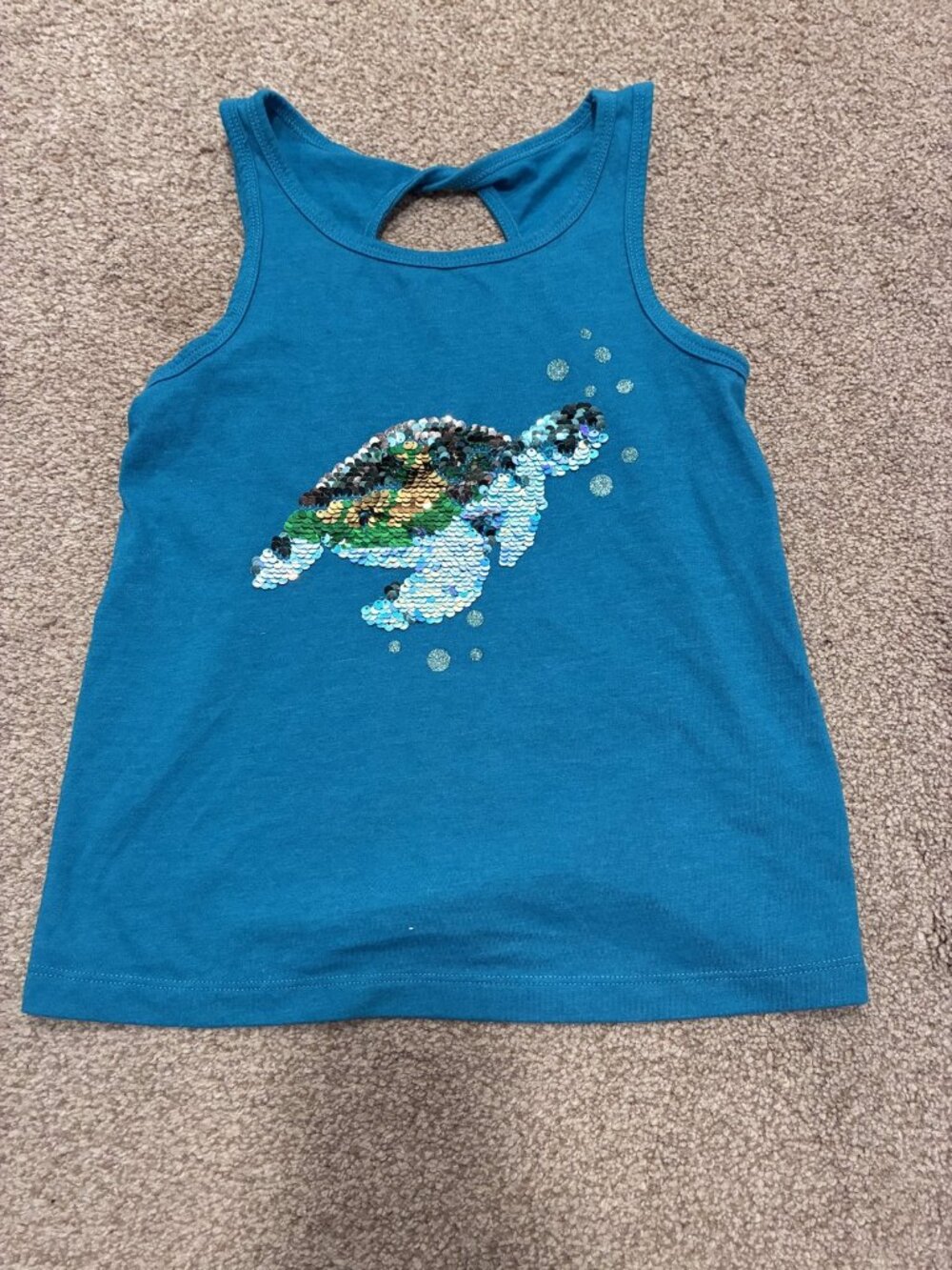 Cat & Jack Flip Sequin Sea Turtle Tank Top Teal Girls M (8)